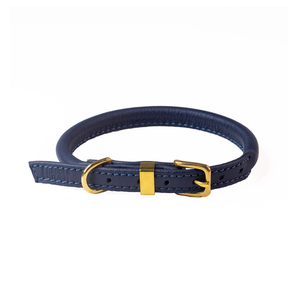 D&H Rolled Leather Collar - Navy/Brass