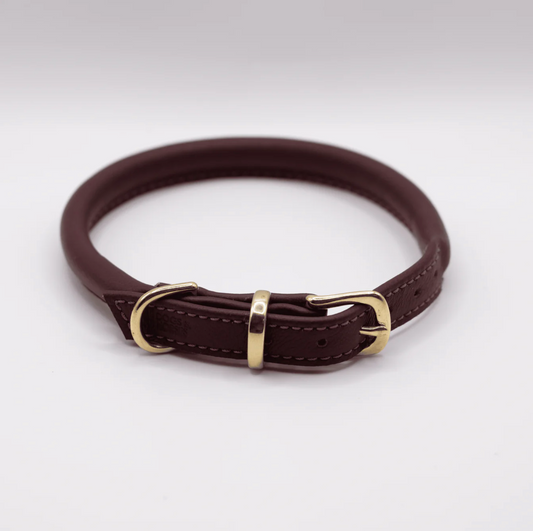 D & H Rolled Leather Collar Merlot/Brass