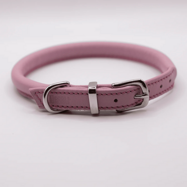 D & H Rolled Leather Collar Pink/Silver