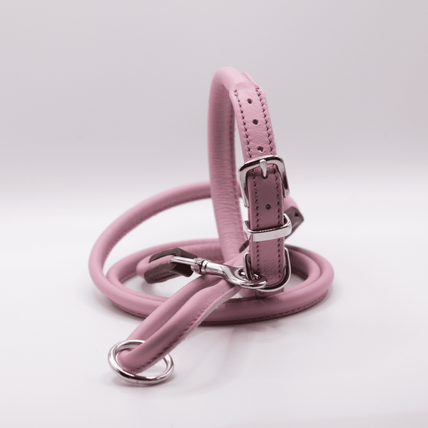 D & H Rolled Leather Collar Pink/Silver
