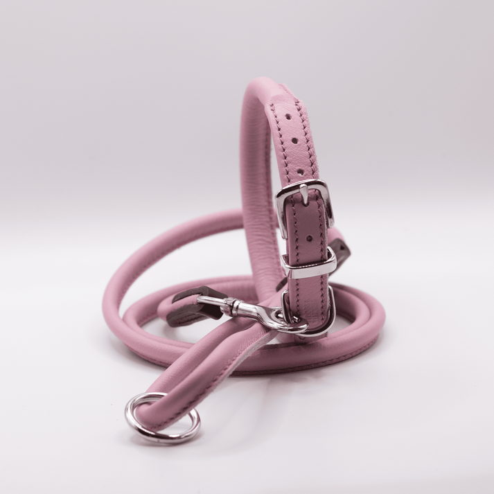 D & H Rolled Leather Collar Pink/Silver