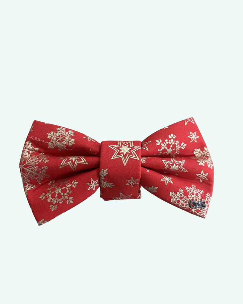 Funky Dog Xmas Dog Bow Tie - Xmas Red/ Gold Snowflakes
