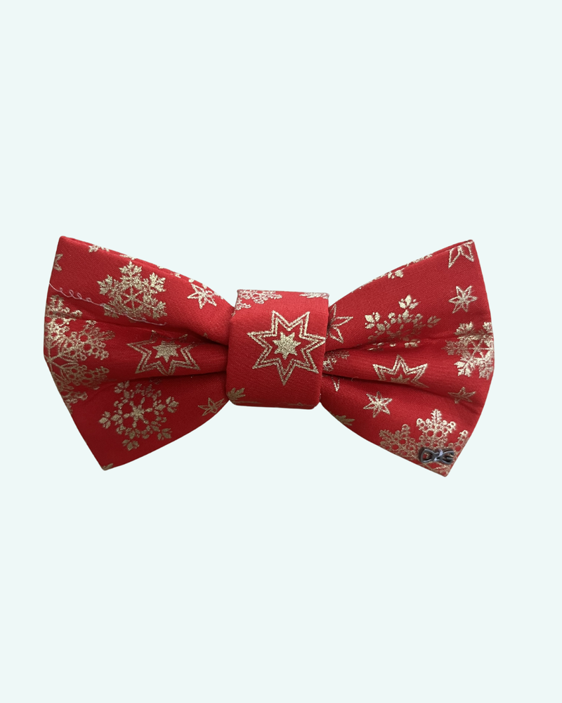 Funky Dog Xmas Dog Bow Tie - Xmas Red/ Gold Snowflakes