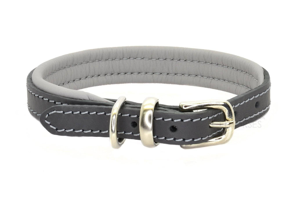Rolled Leather Dog Dog Collar Grey D&H Leather Padded Collar