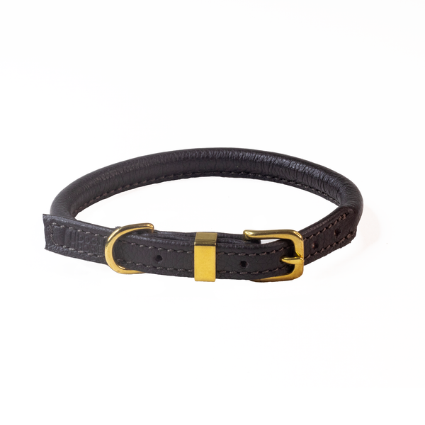 D&H Rolled Leather Collar - Brown/Brass