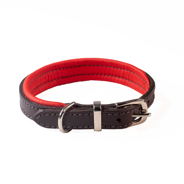 D&H Leather Padded Collar - Brown/Red