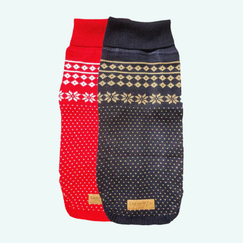 Xmas Dog Jumper - Blue with Gold Fairisle - woofers & barkers