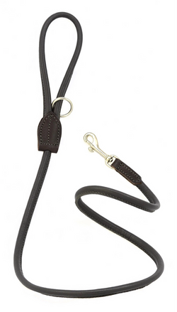 D&H Rolled Leather Lead - Black/Silver