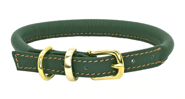 D&H Rolled Leather Collar - Green/Brass