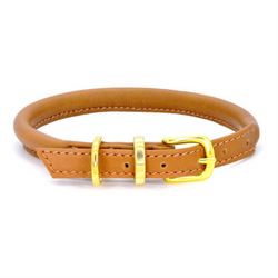 D&H Rolled Leather Collar - Tan/Brass