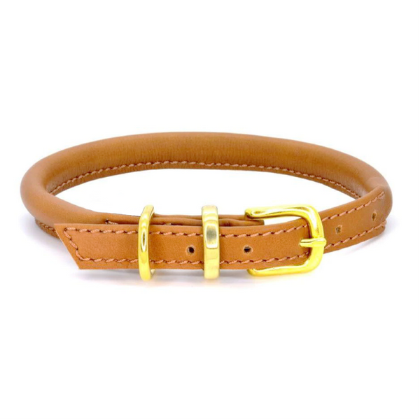 D&H Rolled Leather Lead -Tan/Brass