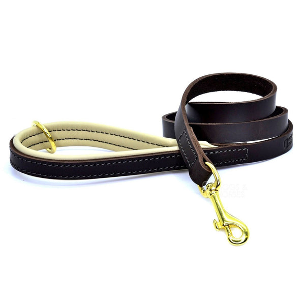 D&H Leather Padded Lead - Brown/Cream