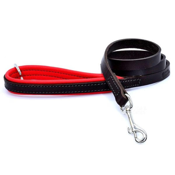 D&H Leather Padded Lead - Brown/Red