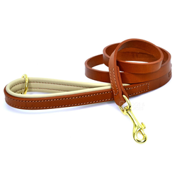 D&H Leather Padded Lead - Tan/Cream