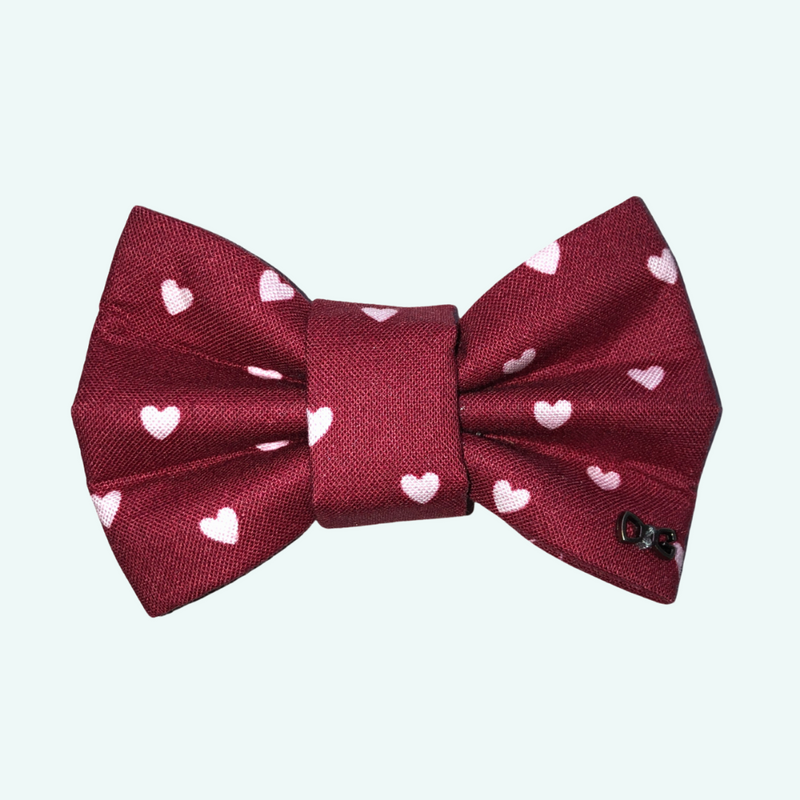 Funky Dog Deep Red/White Hearts Bow Tie