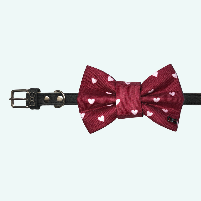 Funky Dog Deep Red/White Hearts Bow Tie