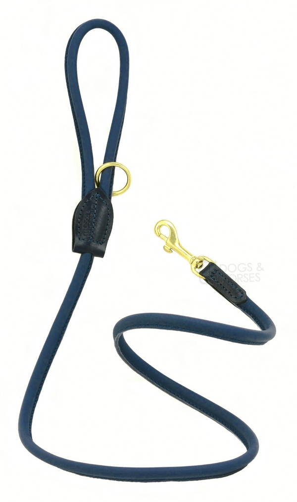 D&H Rolled Leather Lead - Navy/Brass