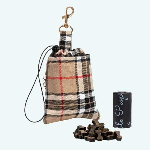Dog Treat Bag/Poo Bag Holder - Brown Check