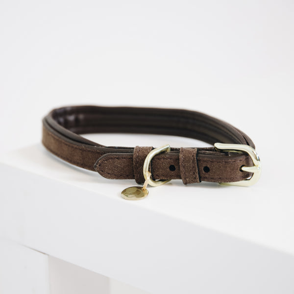 Kentucky Dog Collar -  Velvet Brown Leather